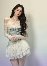 Elegant Off-Shoulder Lace Midi Dress
